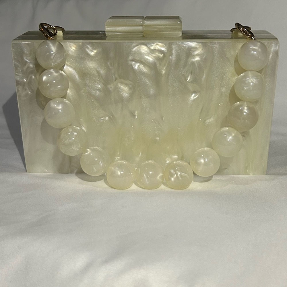 A New Day Pearl White Clutch with Beaded Handle
